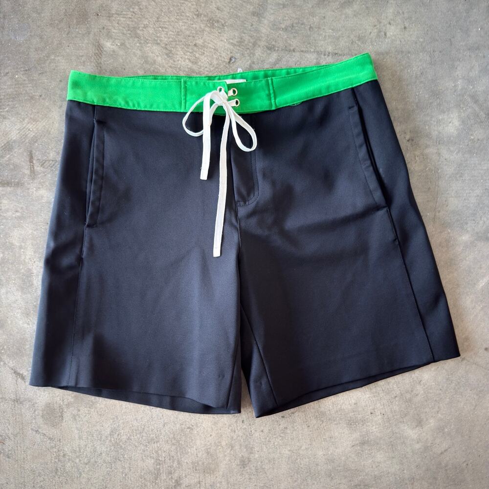 Miu Miu Black Silk Blend Shorts Green Contrast Waistband Drawstring Size 40